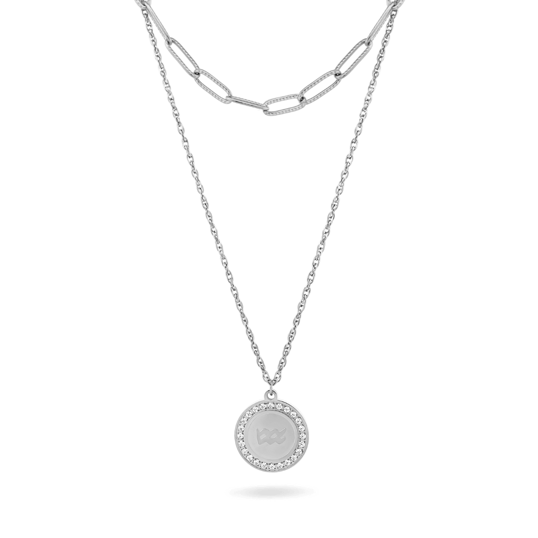 Silver Zodiac Paperclip Necklace Set Necklaces IceLink-RAN Aquarius (Jan 20-Feb 18)  